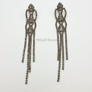 Black Rhinestone Art Decom Long Earrings